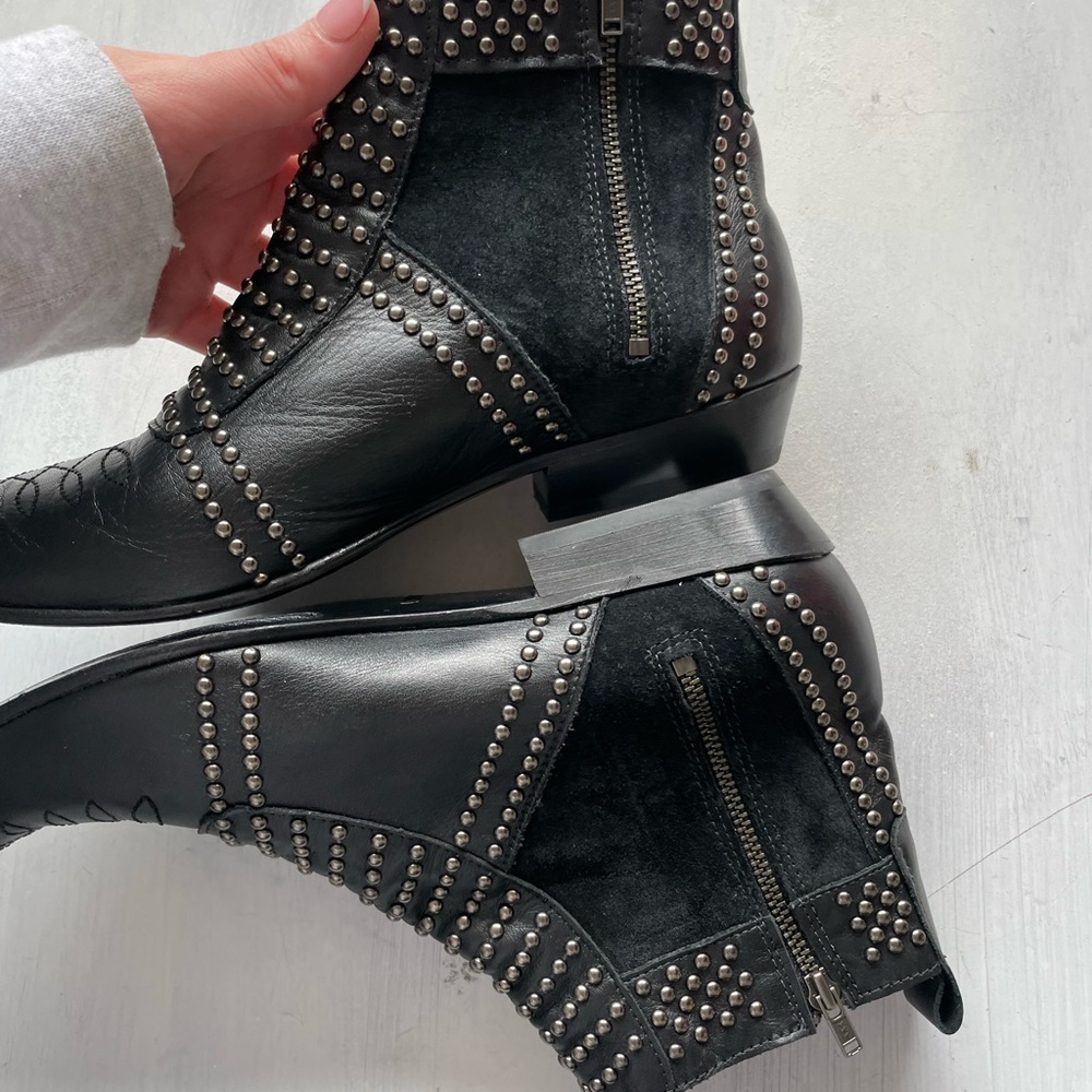 Anine Bing Charlie Studded Ankle Booties Black Leather - Picture 9 of 12